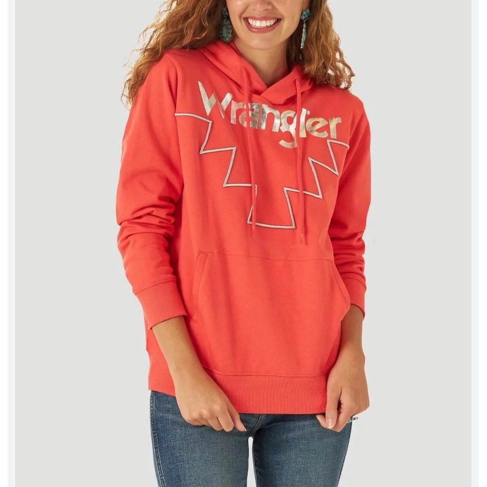Wrangler Retro Coral Graphic Logo Hooded Sweatshirt Large New Hoodie Women's